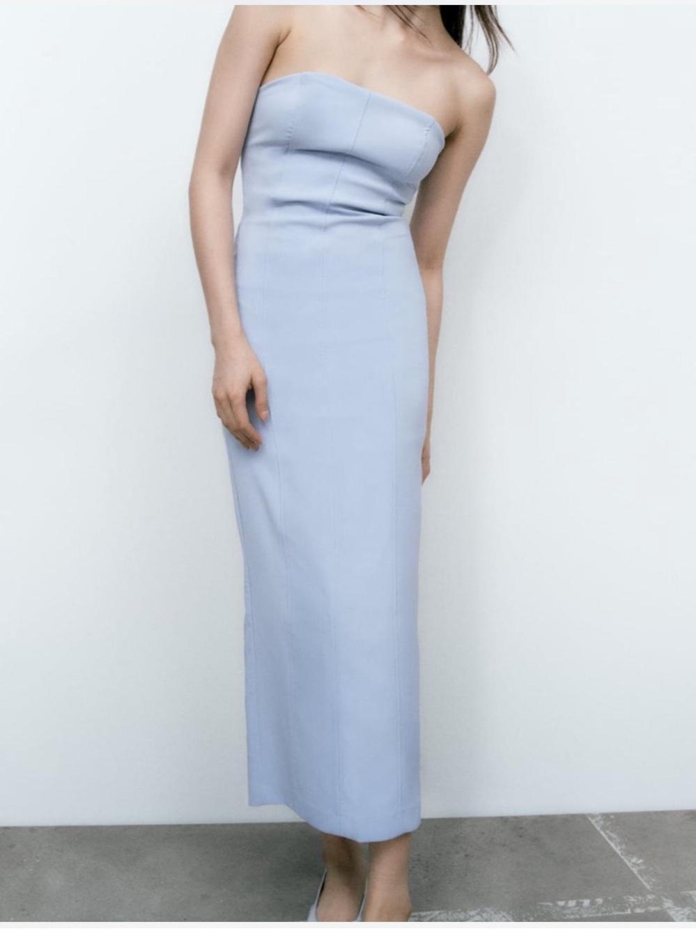 Zara Strapless Pale Blue Column Midi Dress